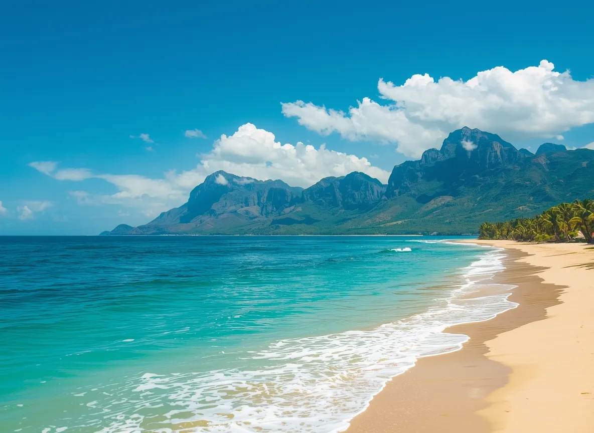 Vacker destination vy med berg och hav